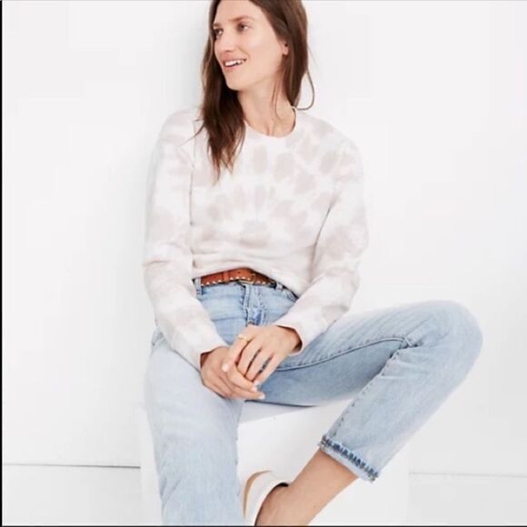 Madewell Tops - Madewell Size Small White & Cream Tie Dye Cropped Long Sleeve Sweatshirt Top
